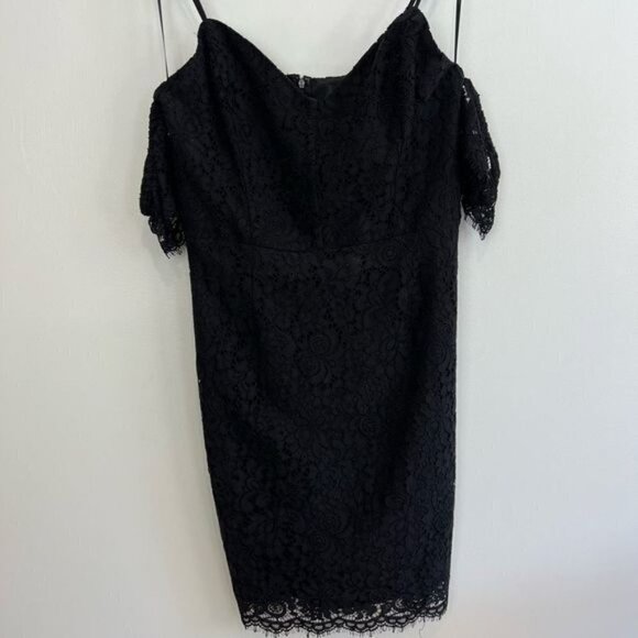 Dynamite Women’s Medium Black Lace Embellished Midi Cold Shoulder Dress - Picture 11 of 11